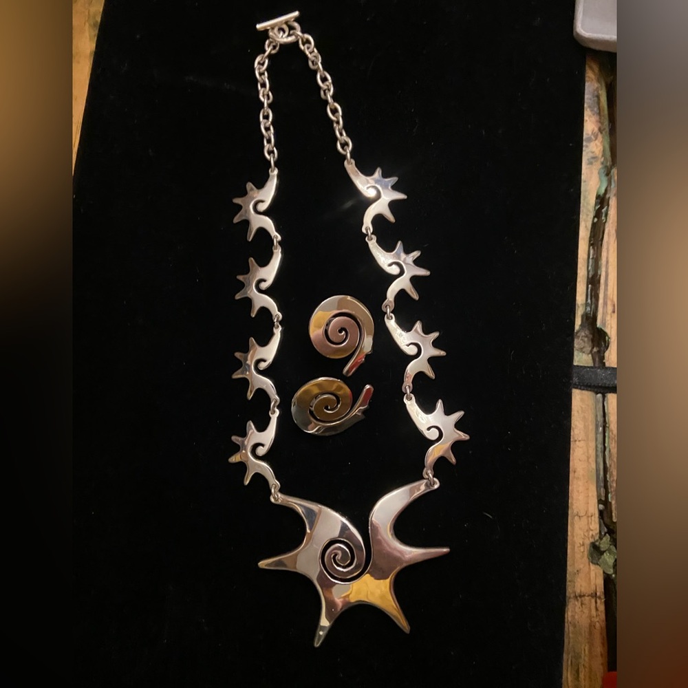 Vintage 925 Mexico Silver Necklace & Earring Set - Picture 3 of 9